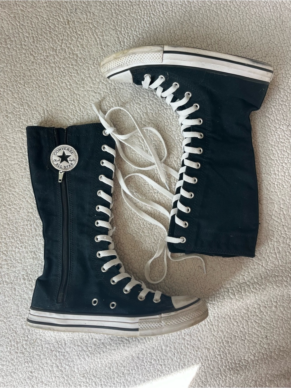 Converse All Stars Below Knee XL High Top Black Sneakers US 3